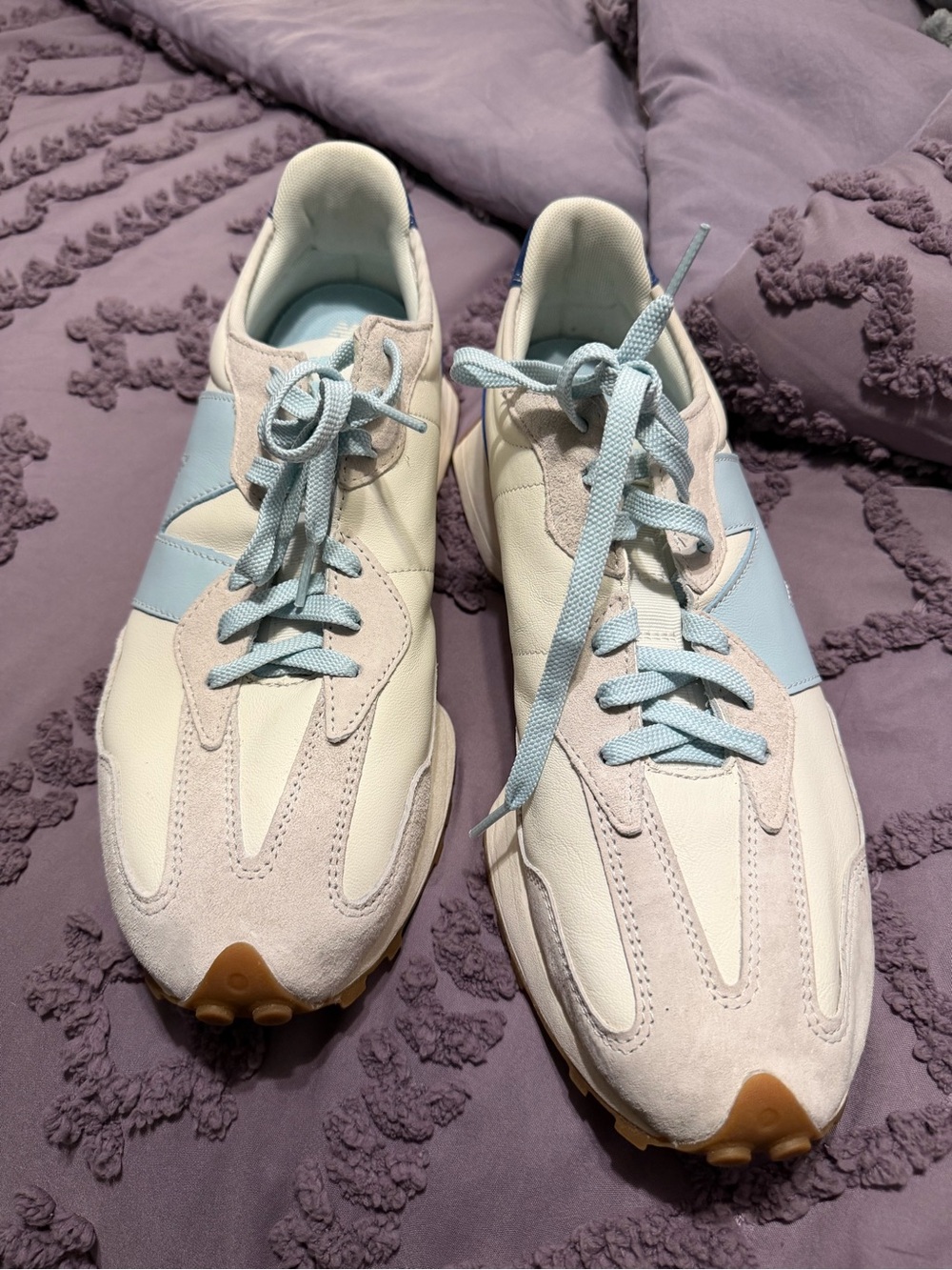 New Balance men’s Staub Retro Runner Sneakers in Light Blue and Cream